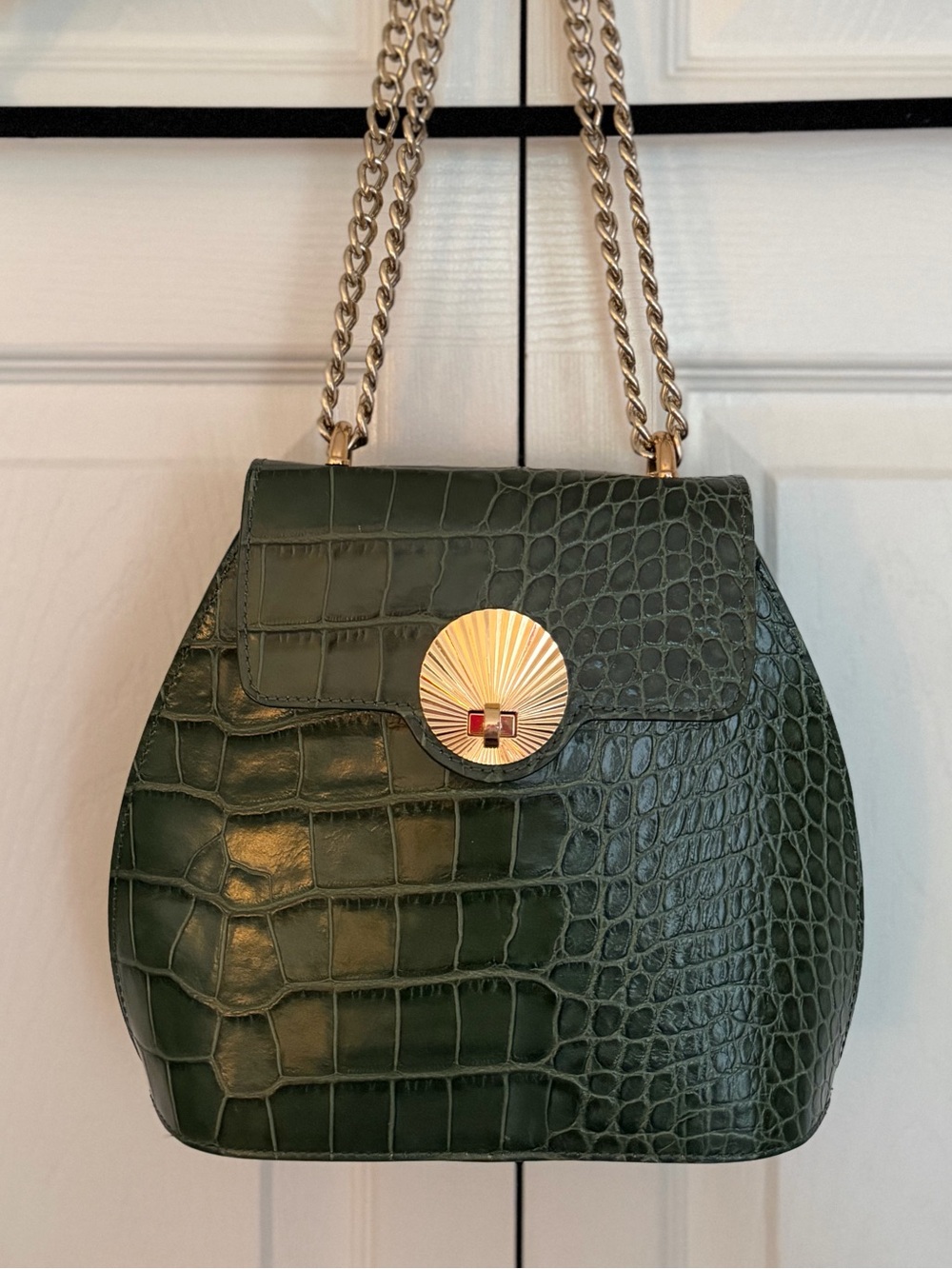 Forest Green Crocodile Pattern High/Low Bag